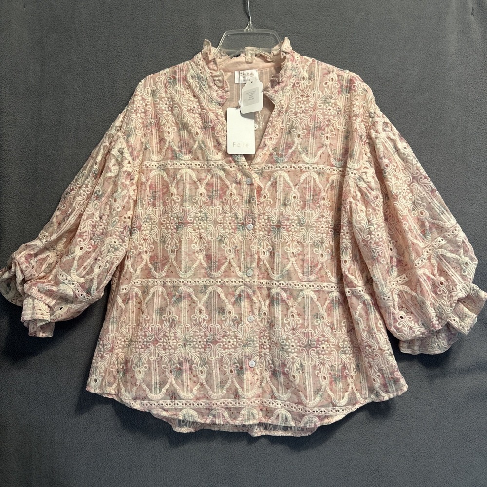 NWT Fate Pretty In Pink Poet Sleeve Top Size M Pink Floral Victorian Feminine